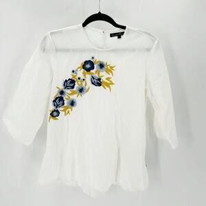 Kamiseta white yellow blue embroidered peplum top 3 quarter sleeve light size L